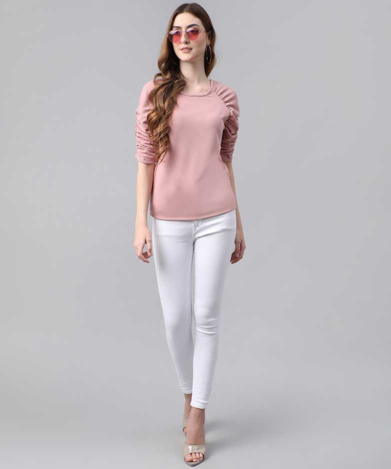 Casual Regular Sleeves Solid Women Pink Top