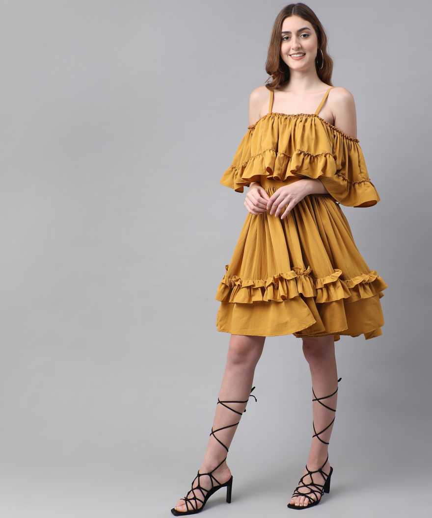 Women Fit and Flare Yellow Dress