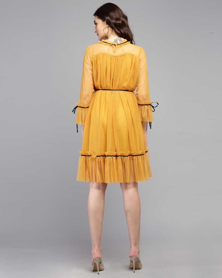 Women Fit and Flare Yellow Dress