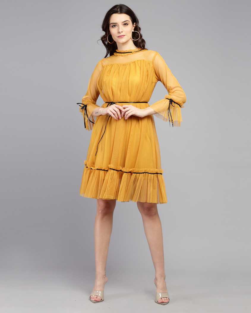 Women Fit and Flare Yellow Dress