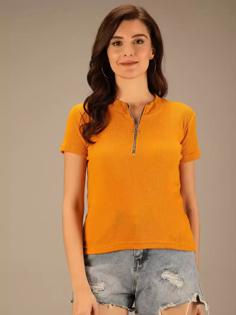 TANDUL  Casual Regular Sleeves Solid Women Yellow Top