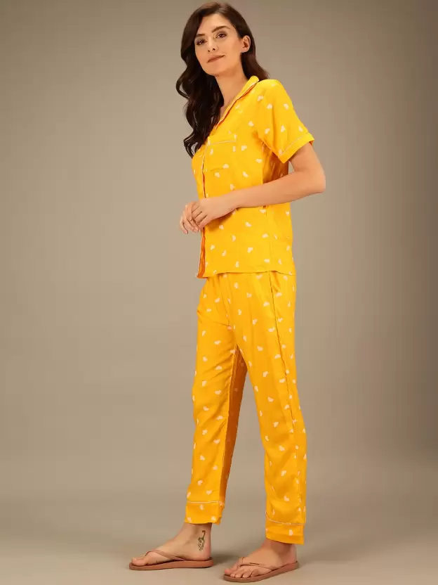 TANDUL  Women Printed Yellow Shirt & Pyjama set