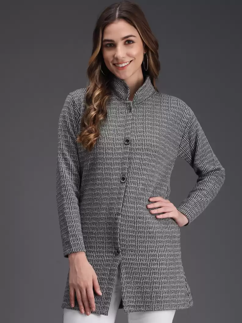 TANDUL  Woven Collared Neck Casual Women Multicolor, Grey, Black Sweater