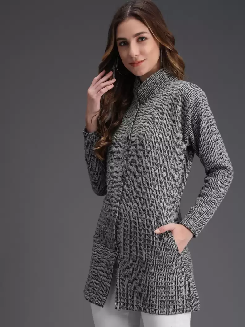 TANDUL  Woven Collared Neck Casual Women Multicolor, Grey, Black Sweater