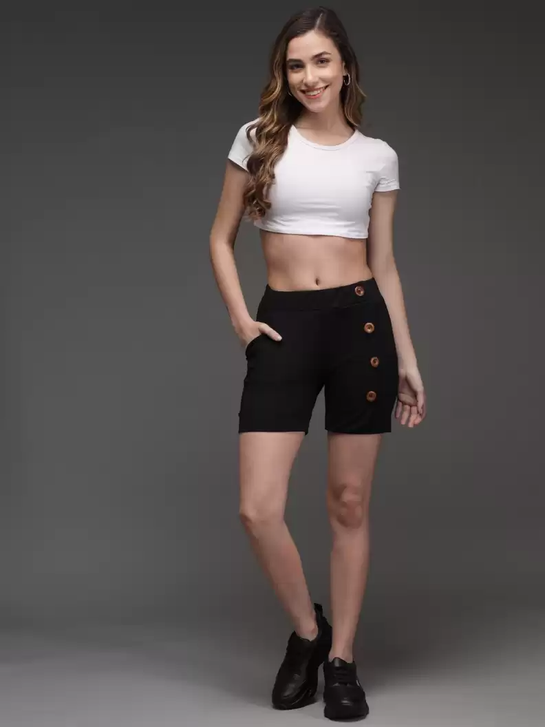 TANDUL  Solid Women Black Casual Shorts