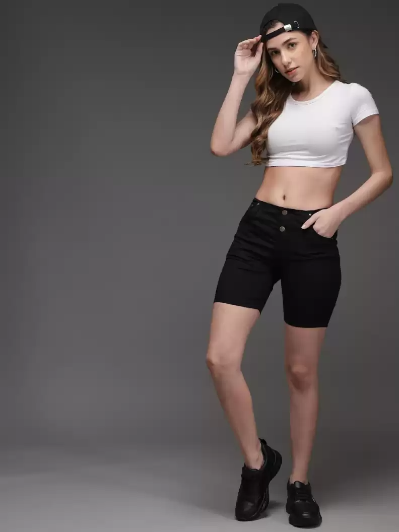 TANDUL  Solid Women Black Casual Shorts