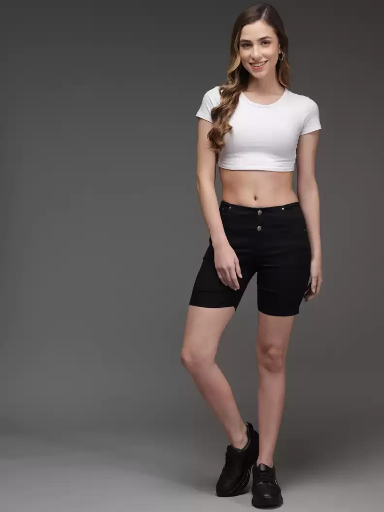 TANDUL  Solid Women Black Casual Shorts