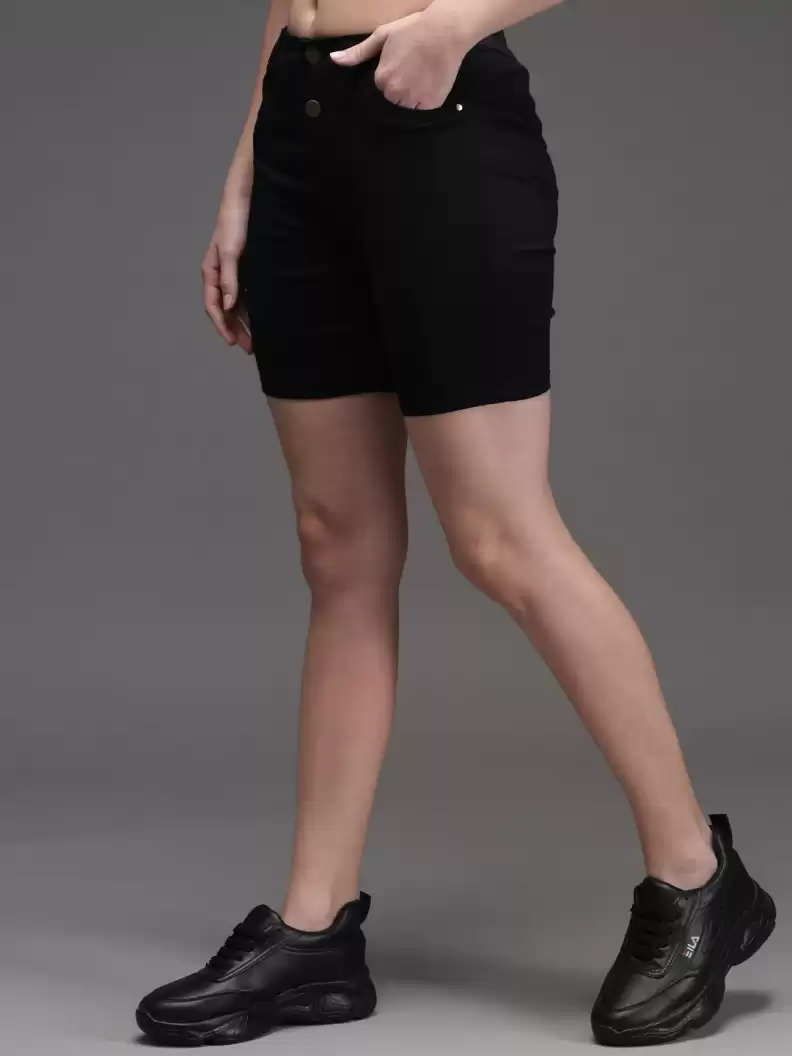 TANDUL  Solid Women Black Casual Shorts