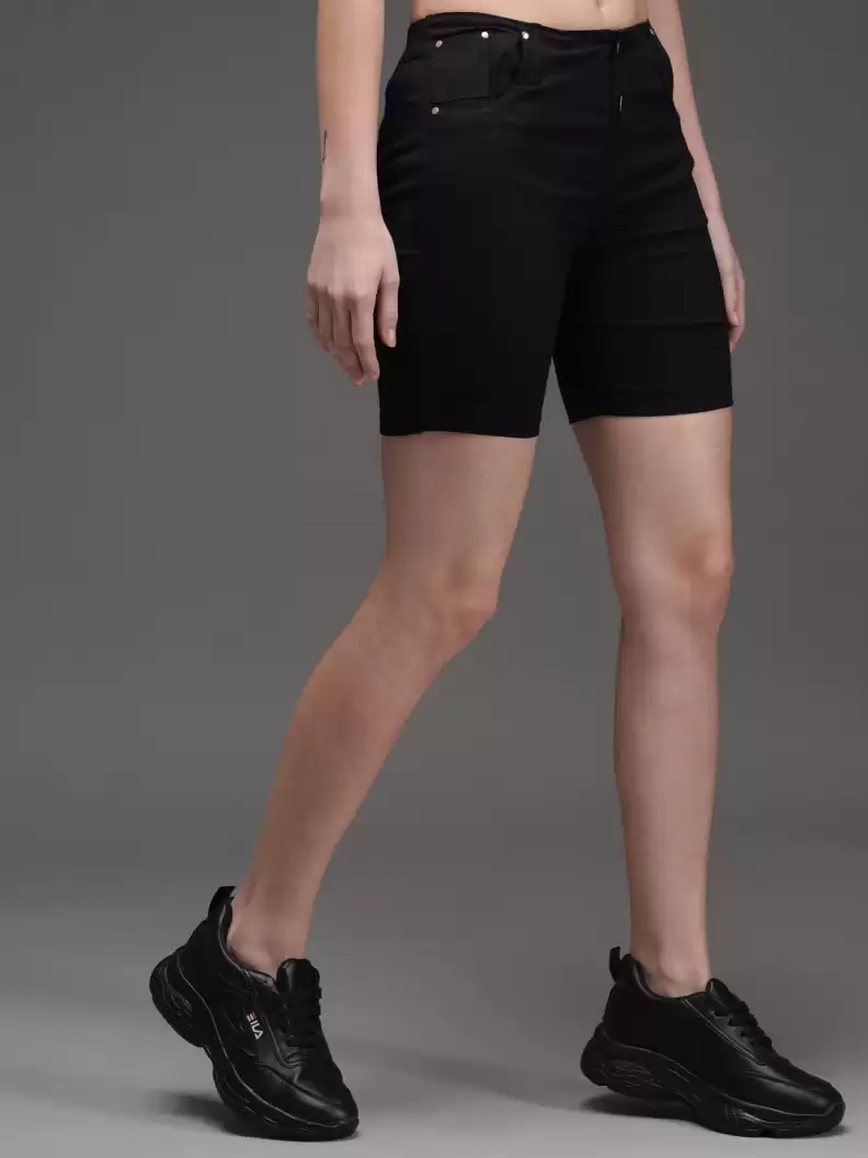 TANDUL  Solid Women Black Casual Shorts