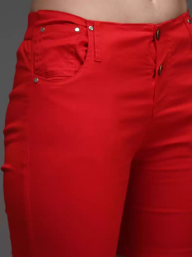 TANDUL  Solid Women Red Casual Shorts