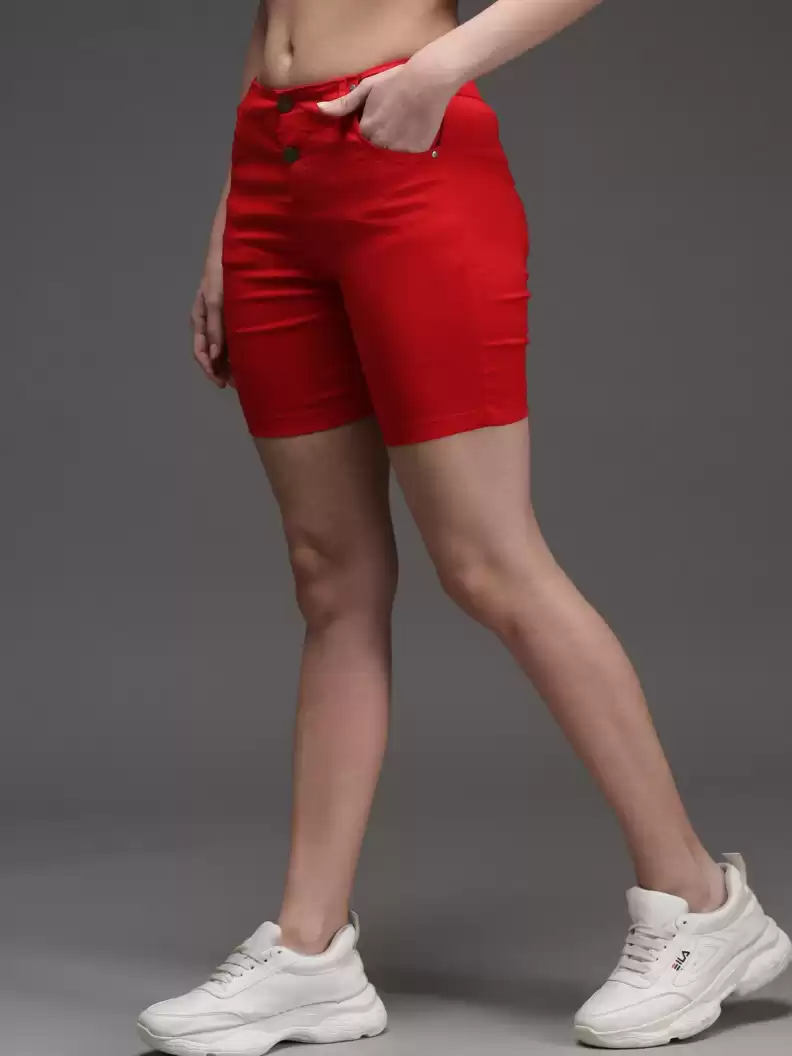 TANDUL  Solid Women Red Casual Shorts