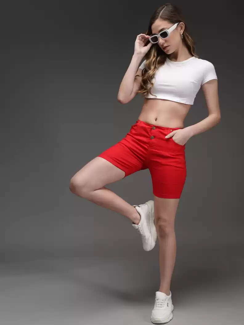 TANDUL  Solid Women Red Casual Shorts