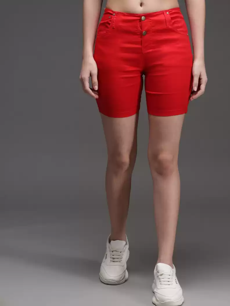 TANDUL  Solid Women Red Casual Shorts