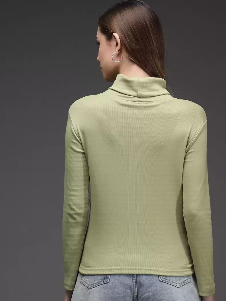 TANDUL  Solid High Neck Casual Women Green Sweater