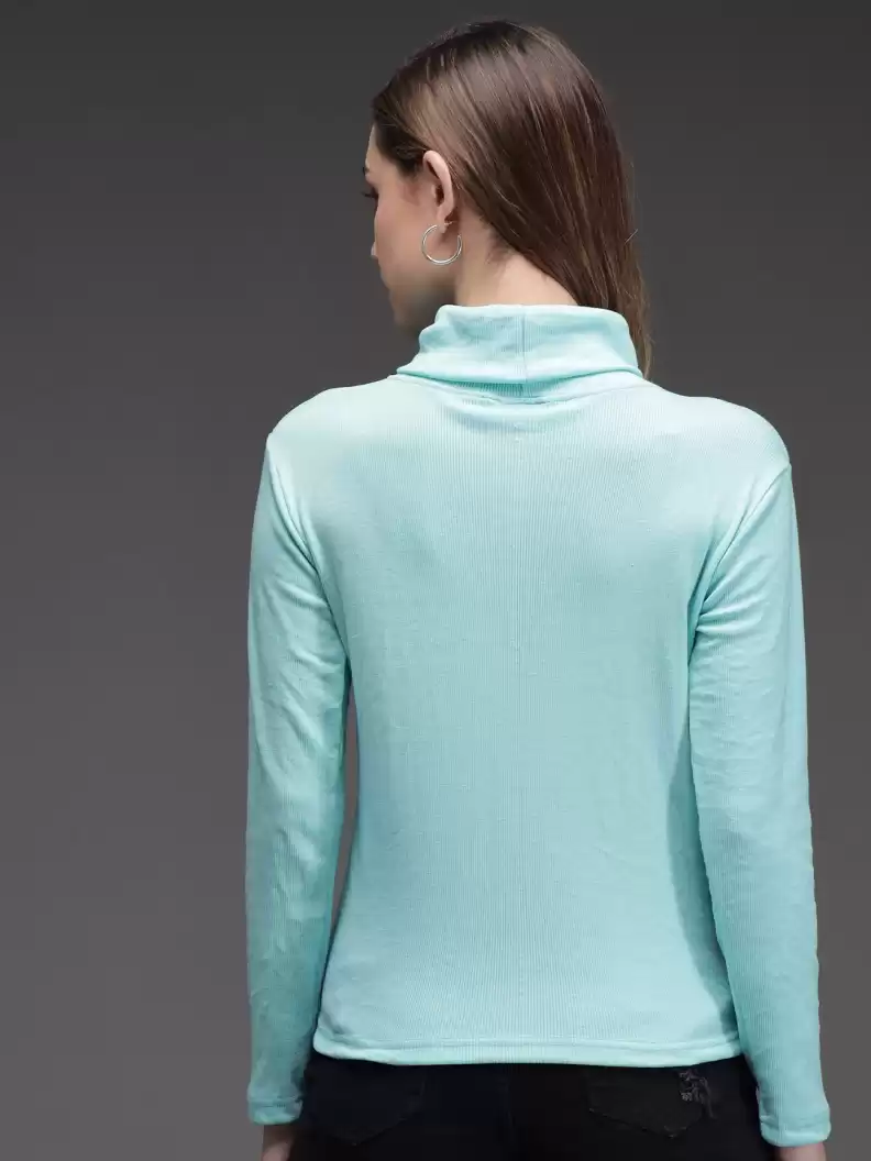 TANDUL  Solid High Neck Casual Women Blue Sweater