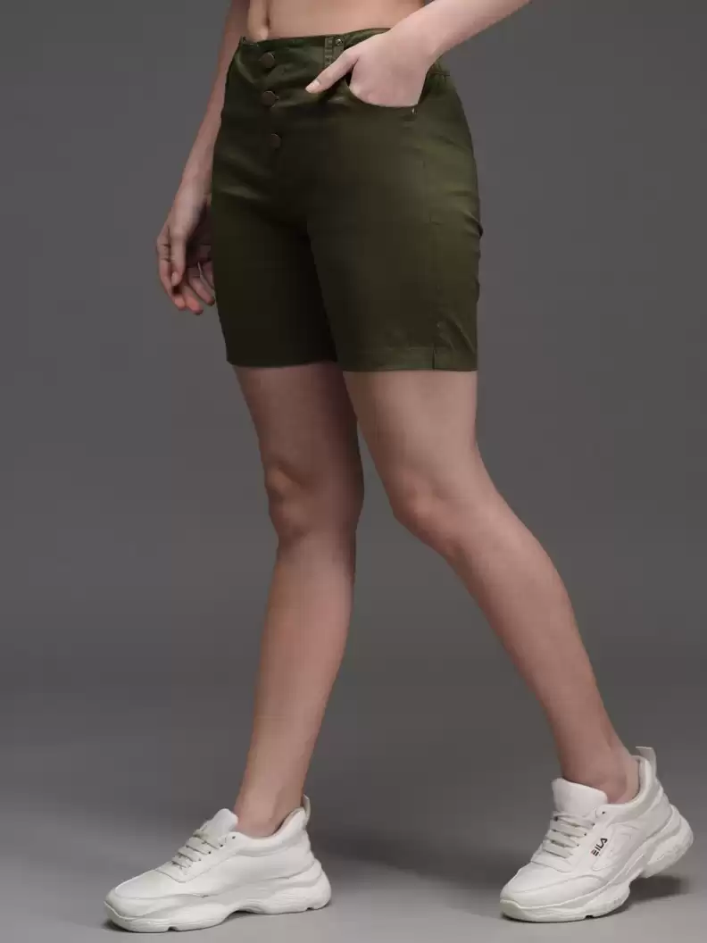 TANDUL  Solid Women Green Casual Shorts