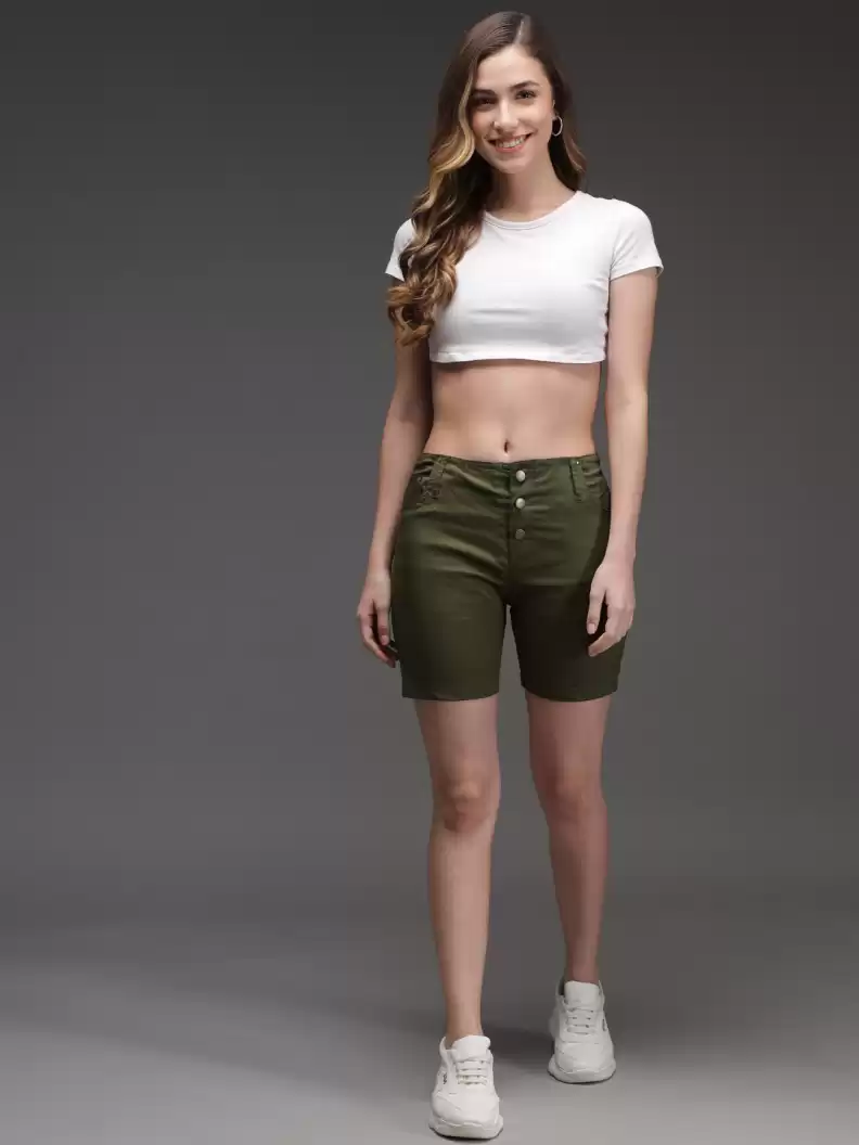 TANDUL  Solid Women Green Casual Shorts