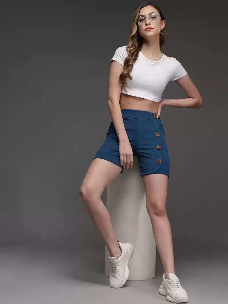 TANDUL  Solid Women Light Blue Casual Shorts