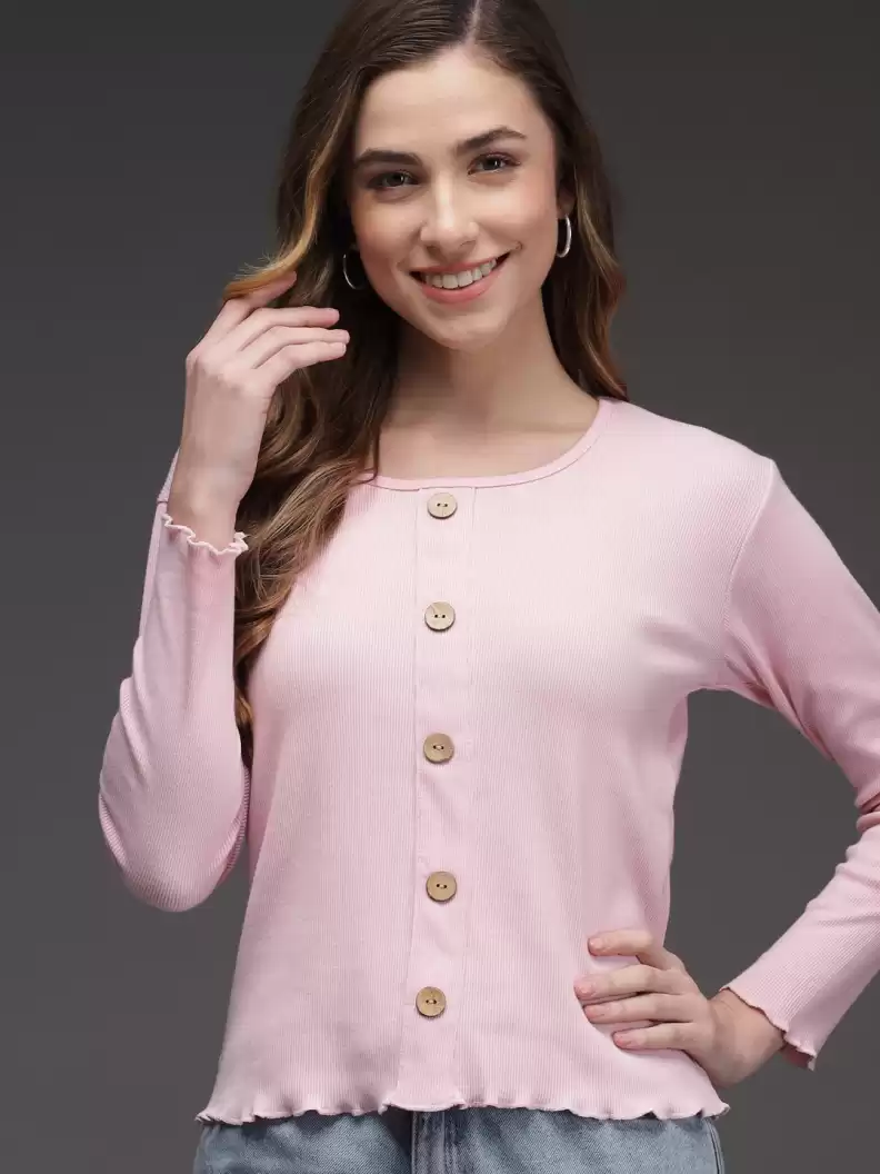 TANDUL  Casual Regular Sleeves Solid Women Pink Top