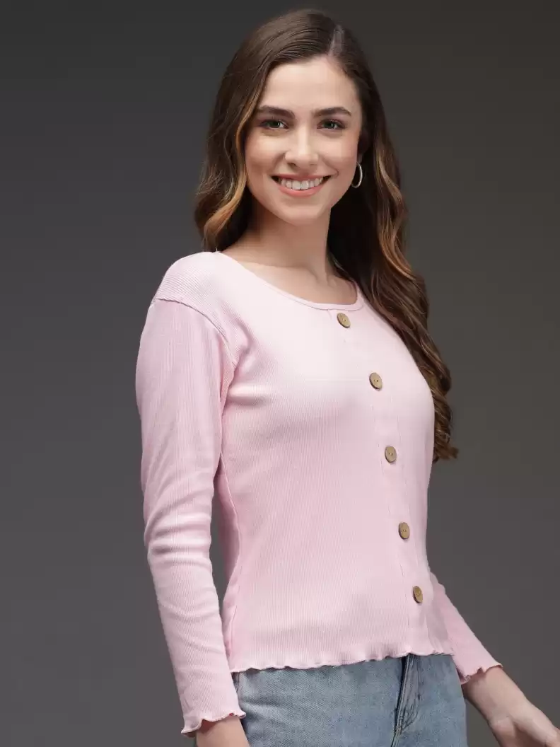 TANDUL  Casual Regular Sleeves Solid Women Pink Top