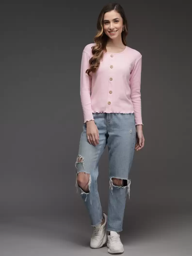 TANDUL  Casual Regular Sleeves Solid Women Pink Top