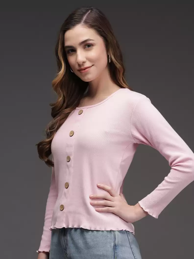 TANDUL  Casual Regular Sleeves Solid Women Pink Top