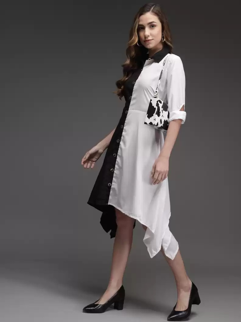 TANDUL  Women High Low White, Black Dress