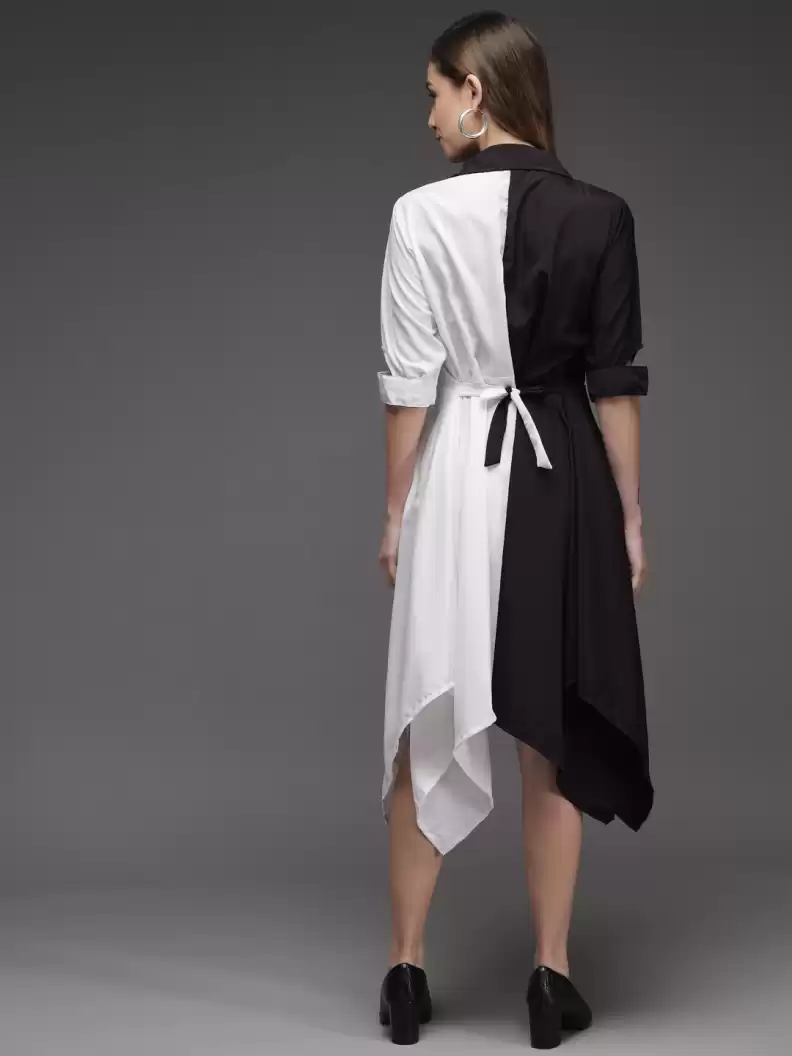 TANDUL  Women High Low White, Black Dress