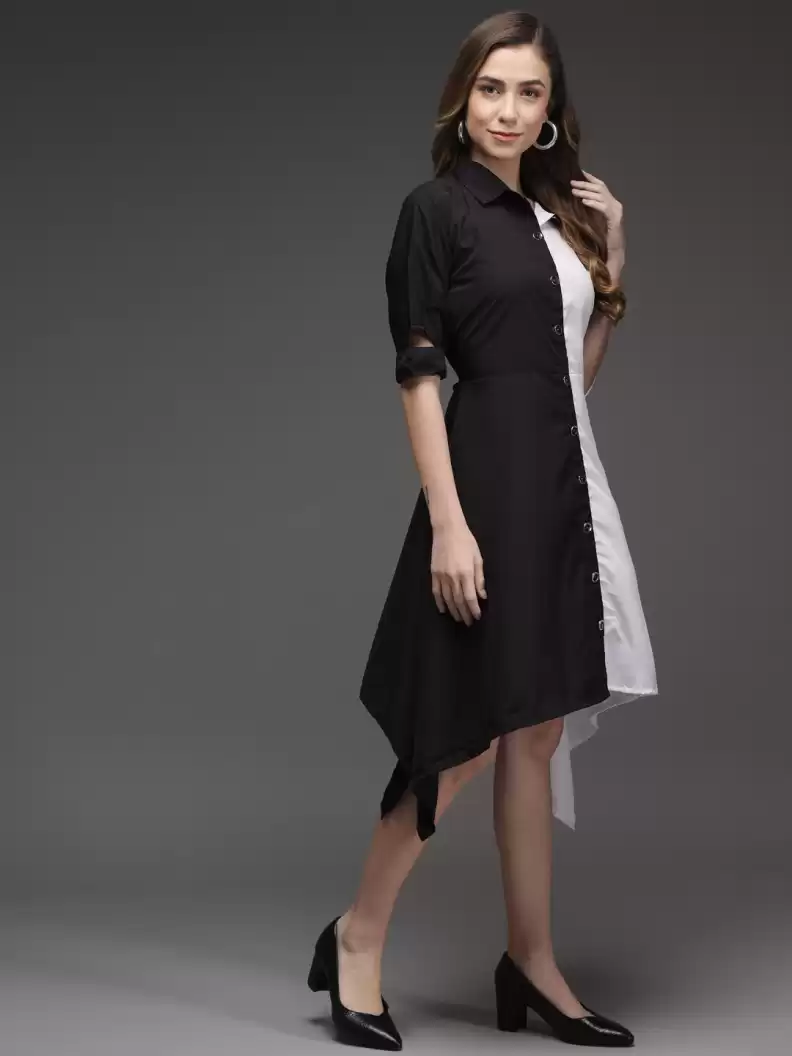 TANDUL  Women High Low White, Black Dress