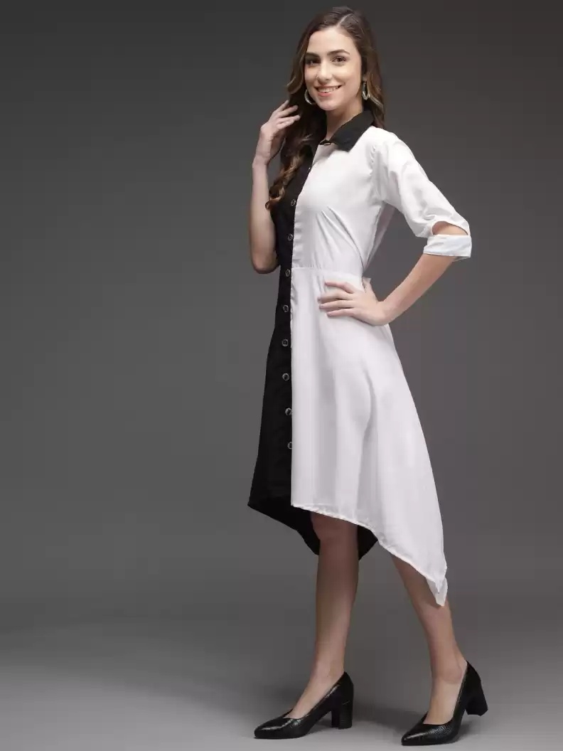 TANDUL  Women High Low White, Black Dress