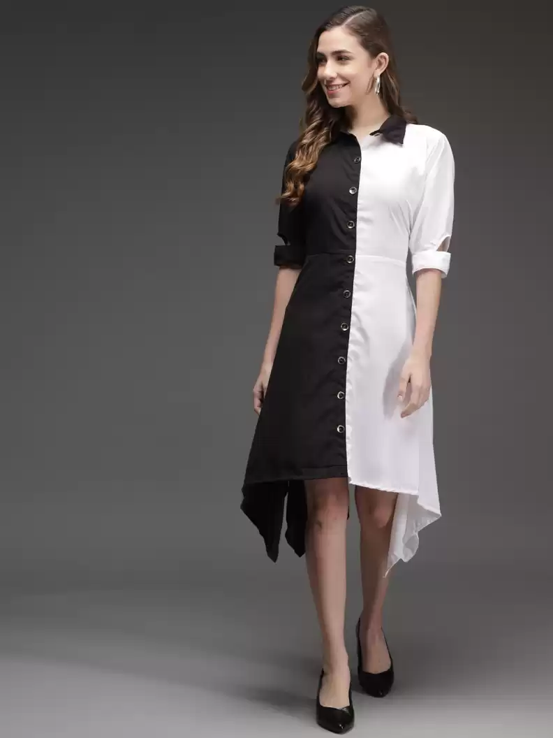 TANDUL  Women High Low White, Black Dress