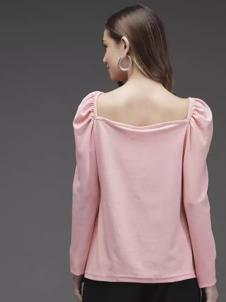 TANDUL  Casual Puff Sleeves Solid Women Pink Top