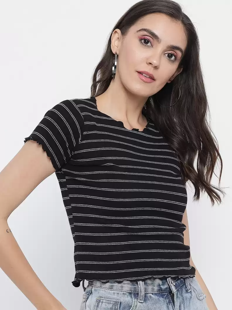 TANDUL  Striped Women Round Neck Multicolor T-Shirt