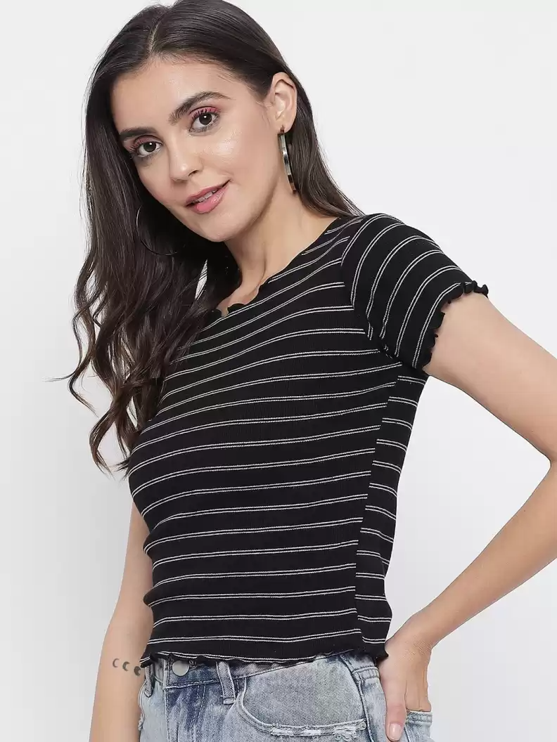 TANDUL  Striped Women Round Neck Multicolor T-Shirt