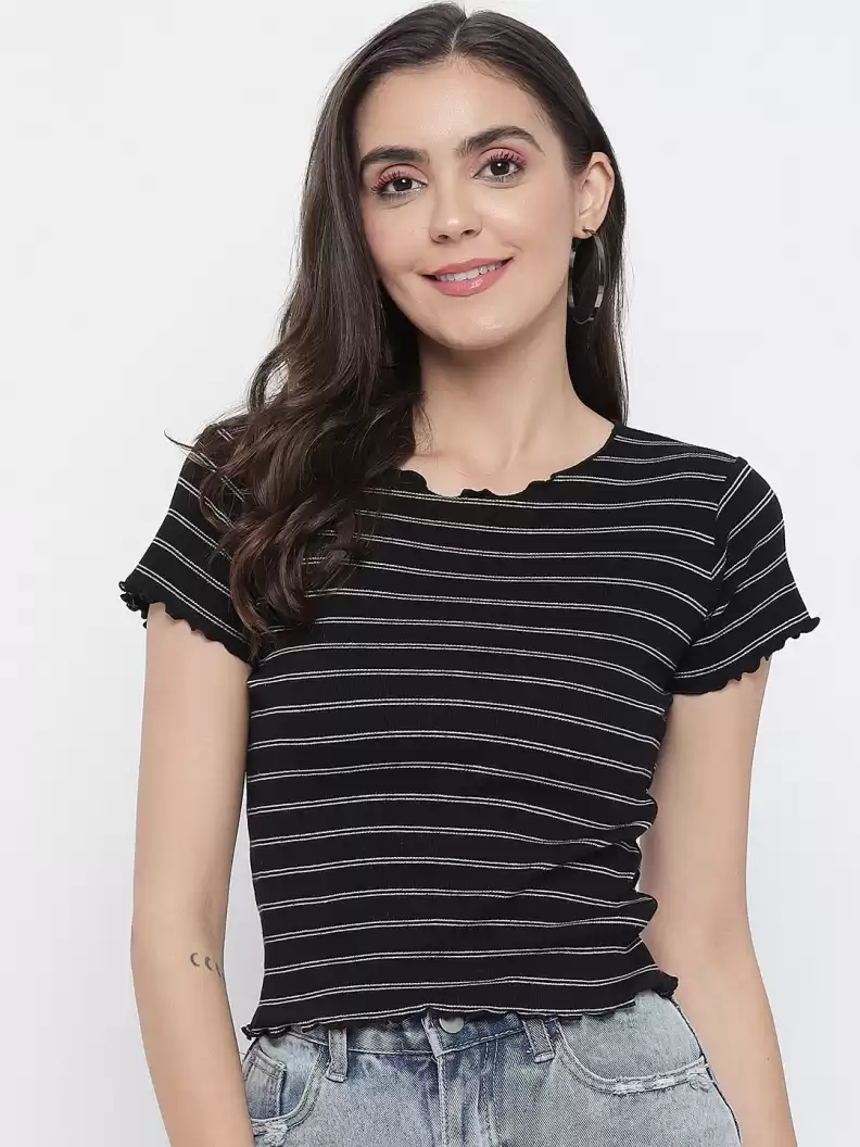 TANDUL  Striped Women Round Neck Multicolor T-Shirt