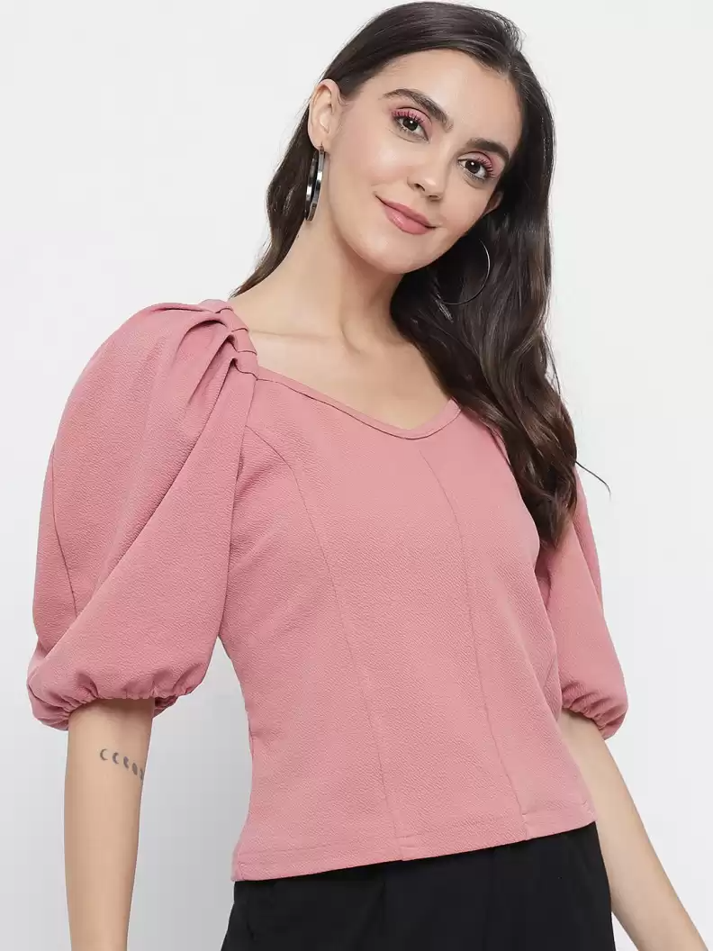 TANDUL  Casual Regular Sleeves Solid Women Pink Top