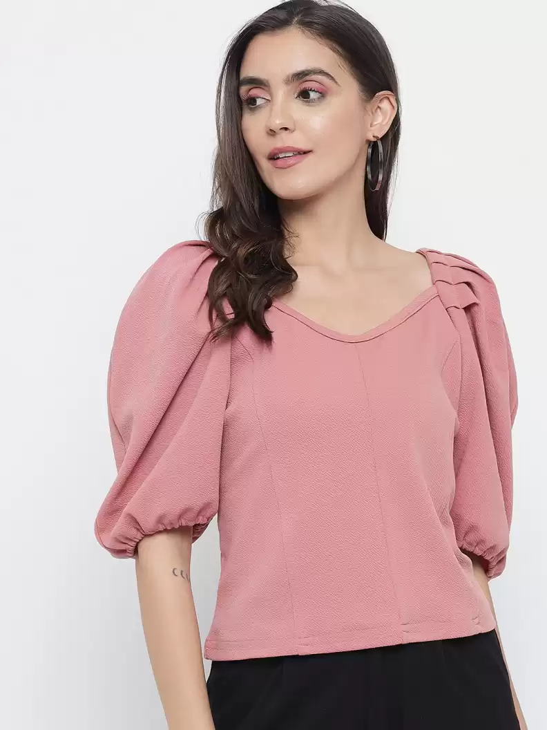 TANDUL  Casual Regular Sleeves Solid Women Pink Top