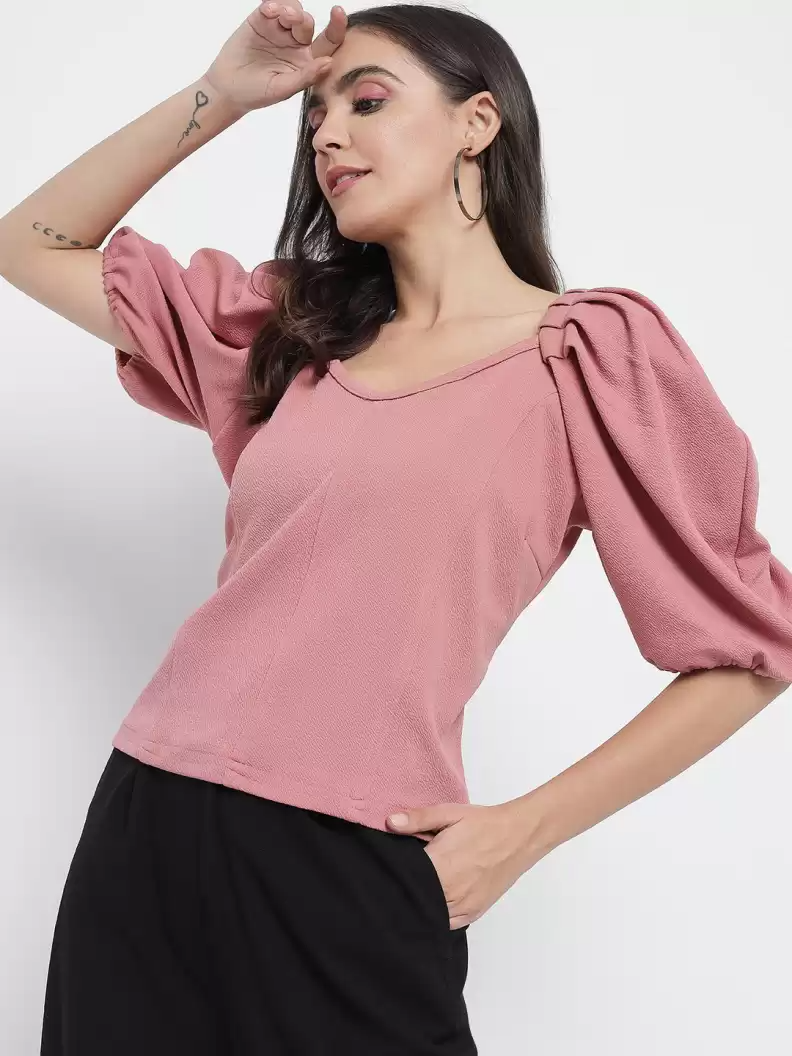 TANDUL  Casual Regular Sleeves Solid Women Pink Top