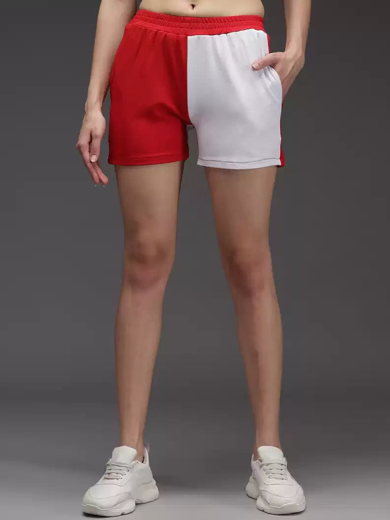 TANDUL  Color Block Women Red, White Regular Shorts