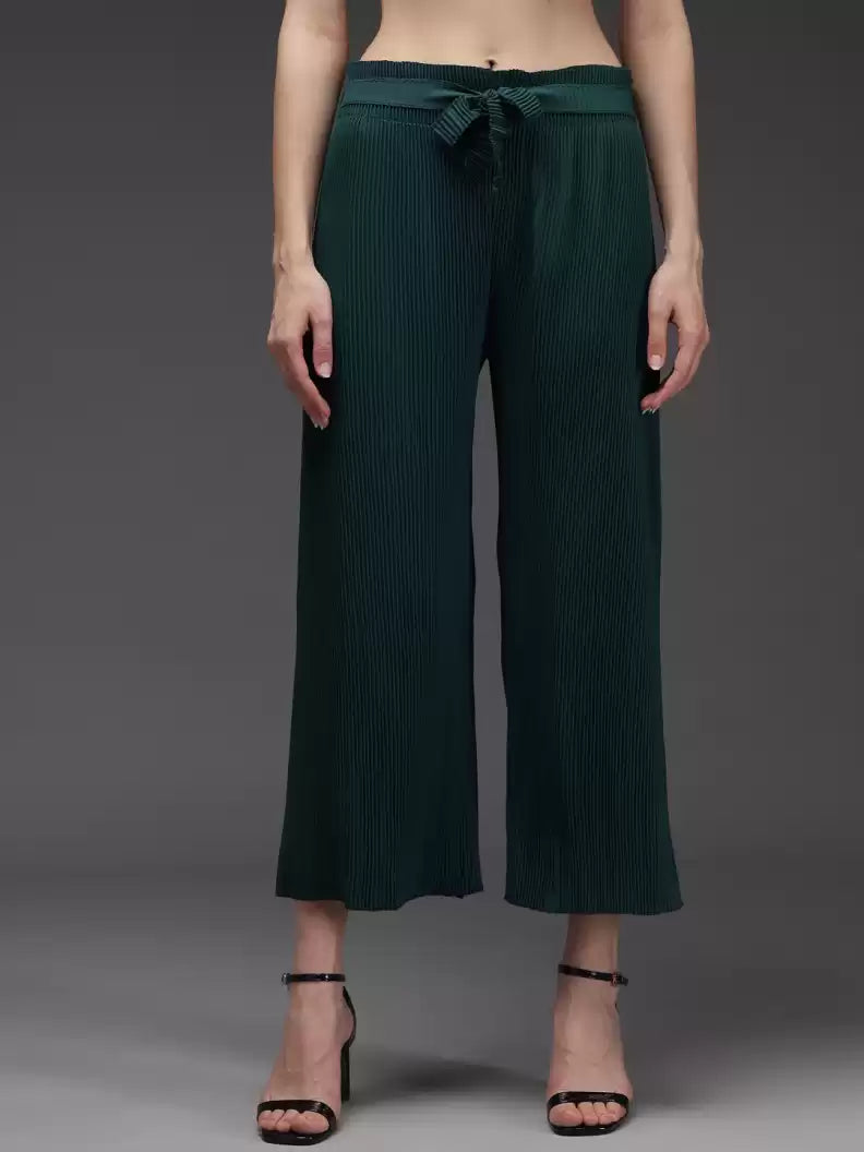 TANDUL  Regular Fit Women Green Georgette Trousers