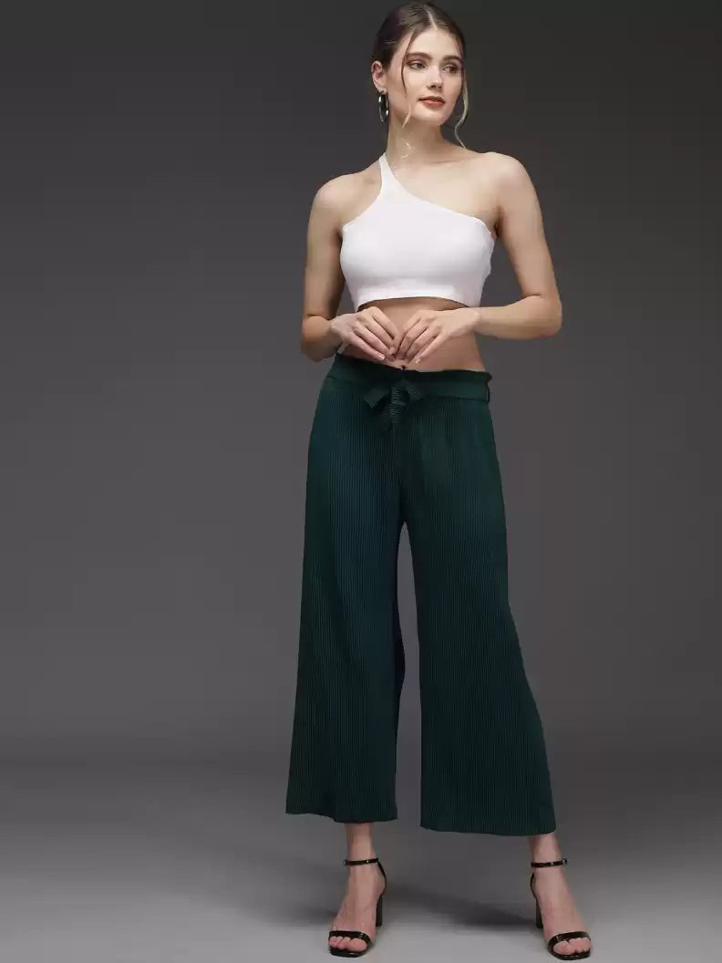 TANDUL  Regular Fit Women Green Georgette Trousers