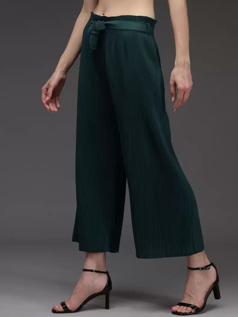 TANDUL  Regular Fit Women Green Georgette Trousers