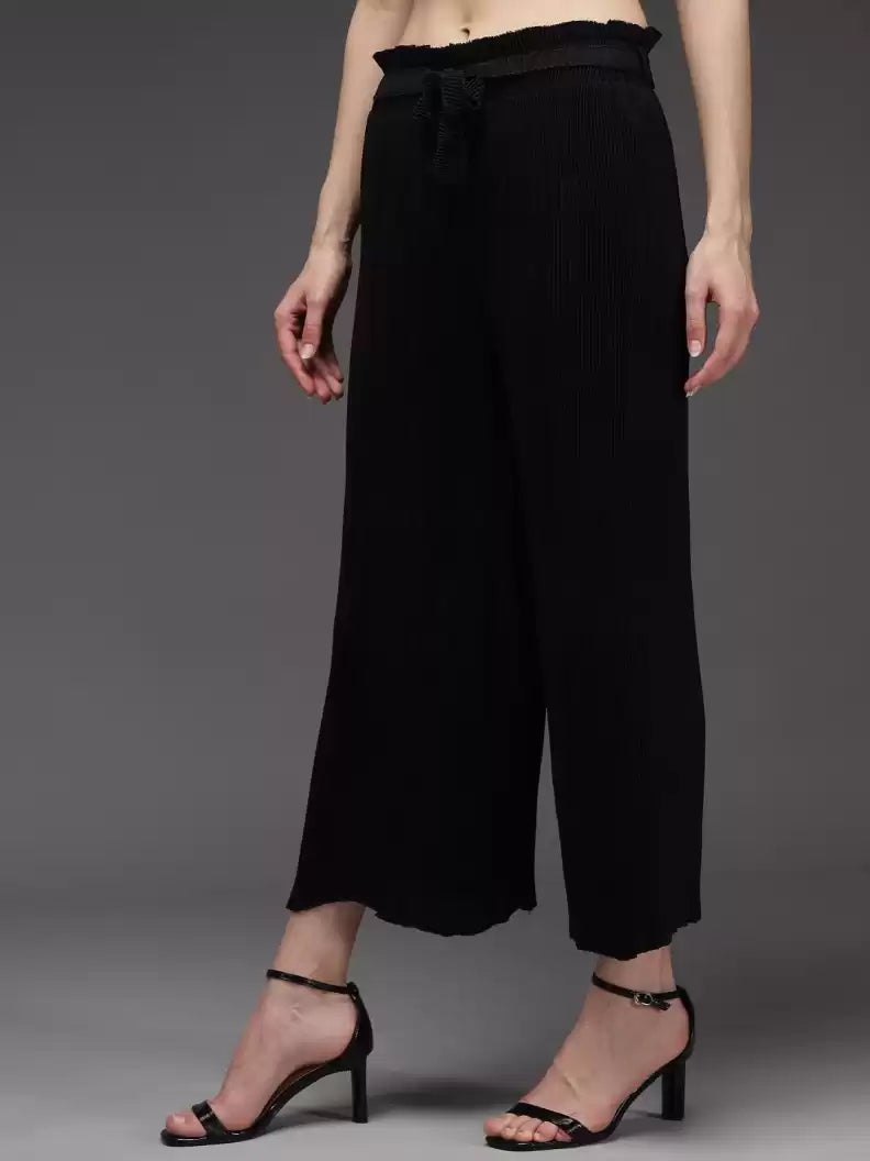 TANDUL  Regular Fit Women Black Georgette Trousers