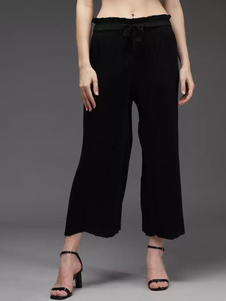 TANDUL  Regular Fit Women Black Georgette Trousers