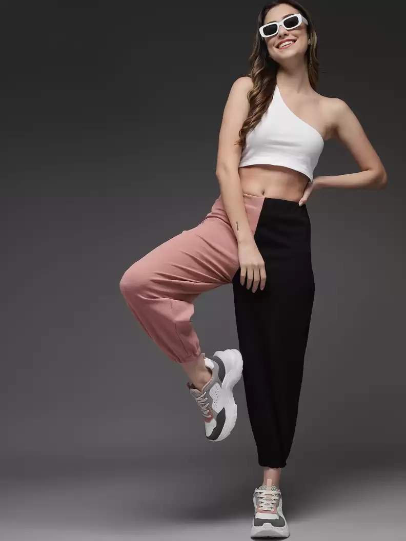 TANDUL  Regular Fit Women Pink, Black Lycra Blend Trousers