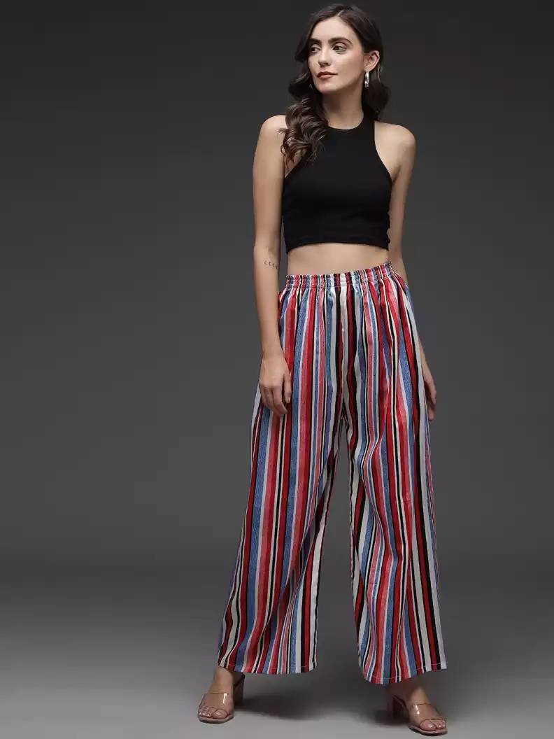 TANDUL  Regular Fit Women Multicolor Crepe Trousers