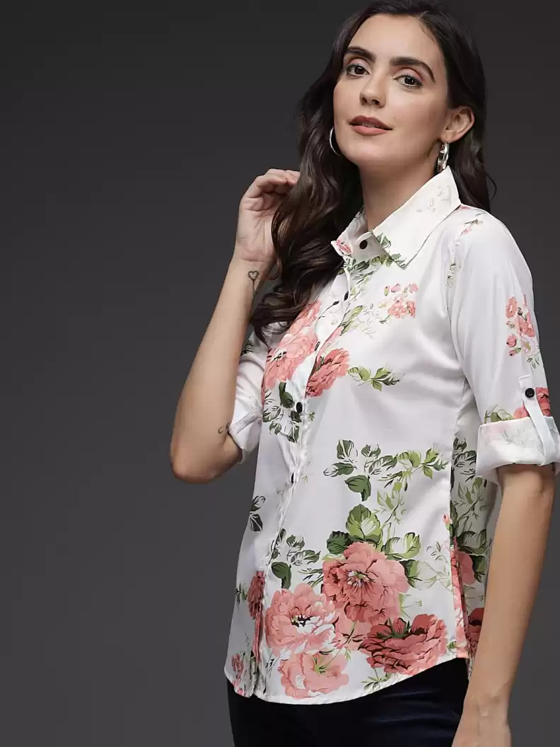 TANDUL  Women Regular Fit Printed Button Down Collar Formal Shirt