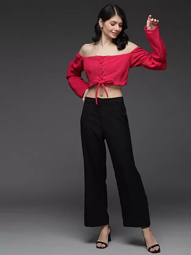 TANDUL  Casual Puff Sleeves Solid Women Pink Top