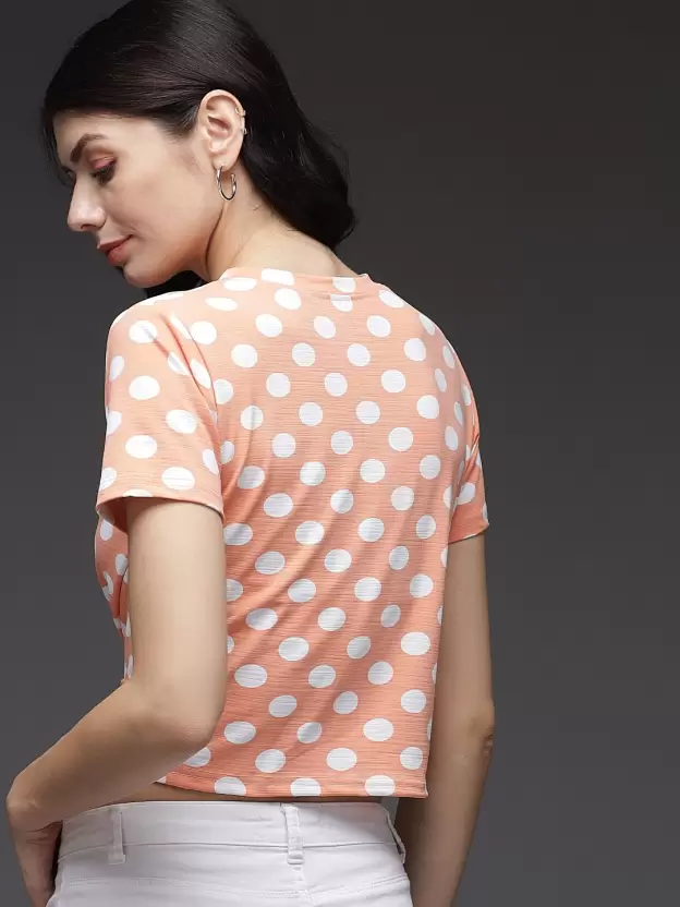 TANDUL  Casual Regular Sleeves Polka Print Women Orange Top