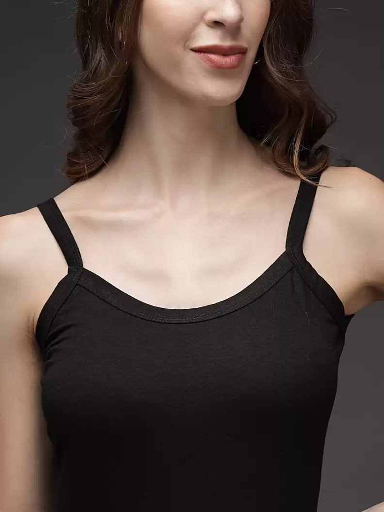 TANDUL  Casual Shoulder Straps Solid Women Black Top